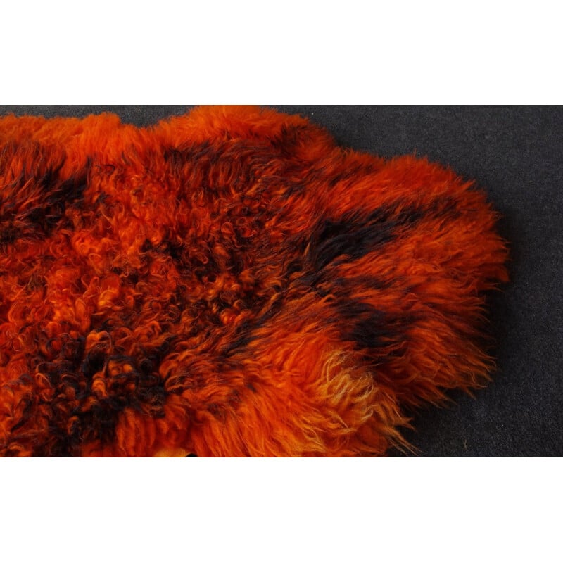 Tapis vintage allemande orange en peau de mouton 1960