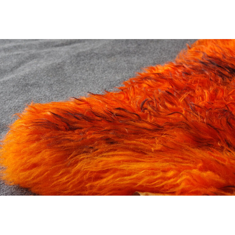 Vintage german orange carpet in sheepskin 1960s