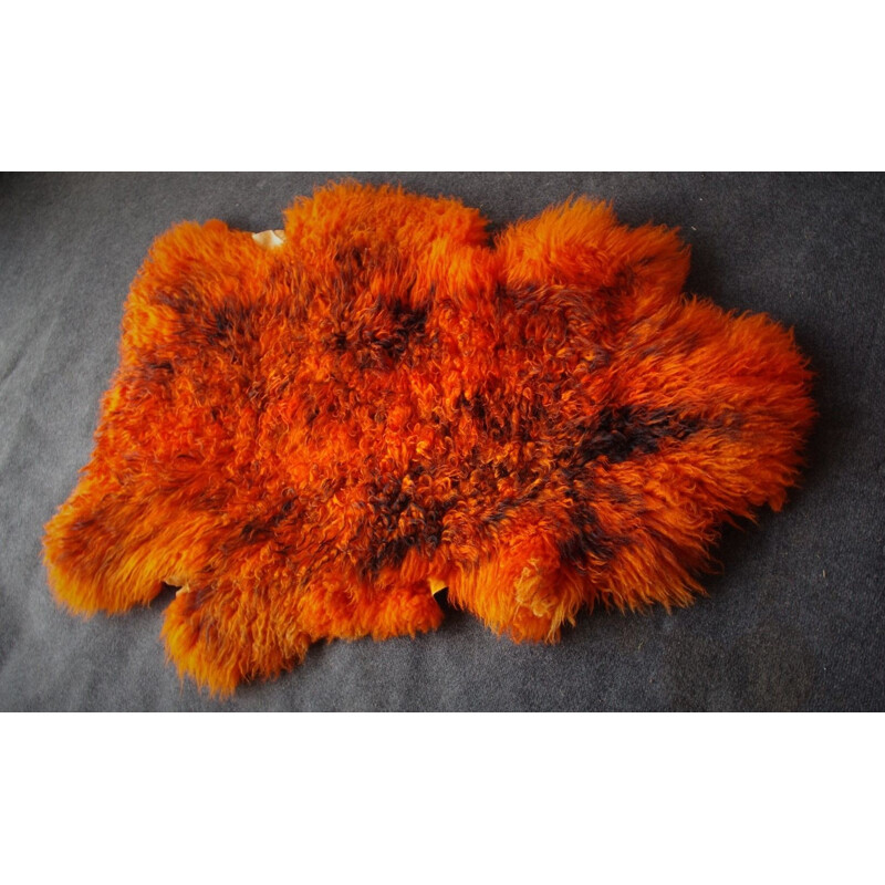 Vintage german orange carpet in sheepskin 1960s