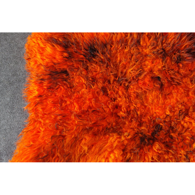 Tapis vintage allemande orange en peau de mouton 1960