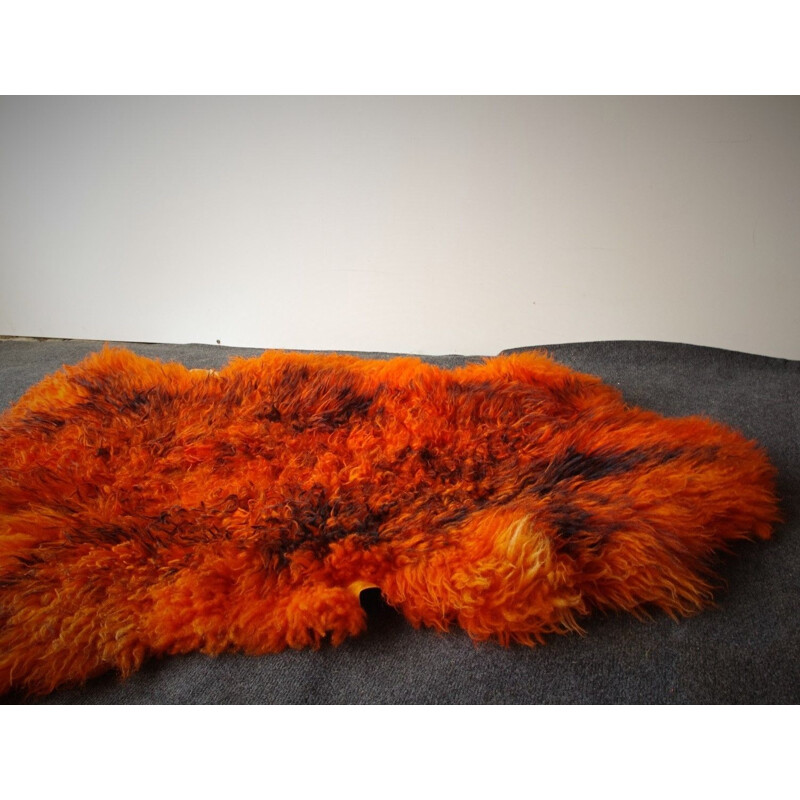 Vintage german orange carpet in sheepskin 1960s