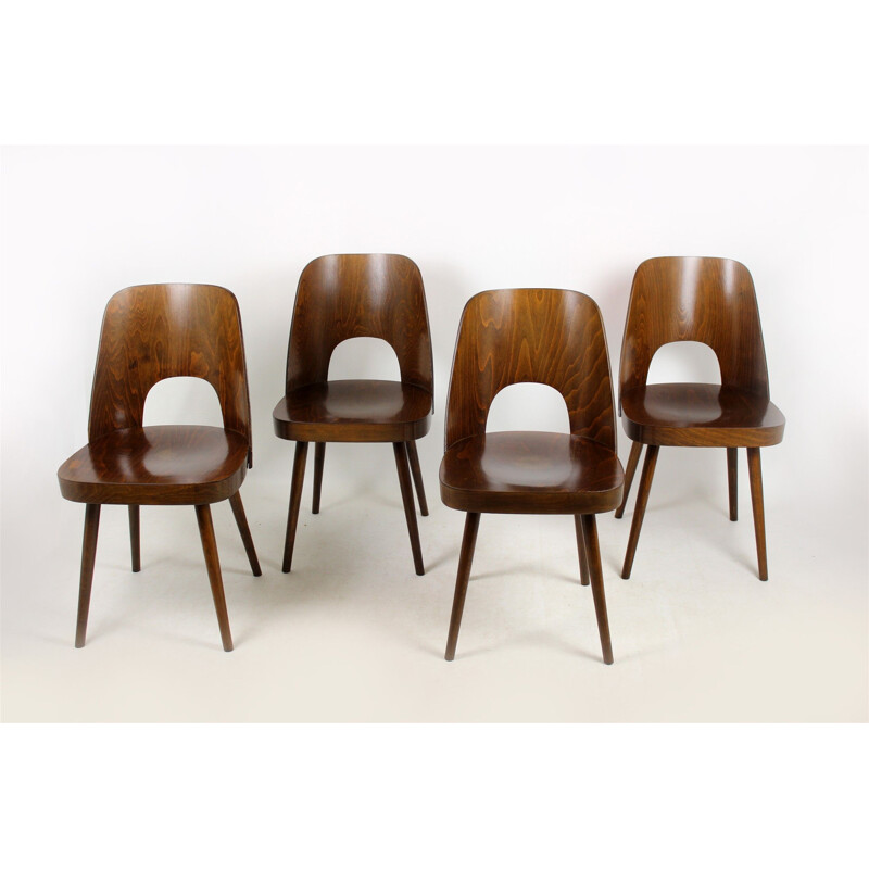 Set of 4 vintage No. 515 chairs for TON in wood 1950s