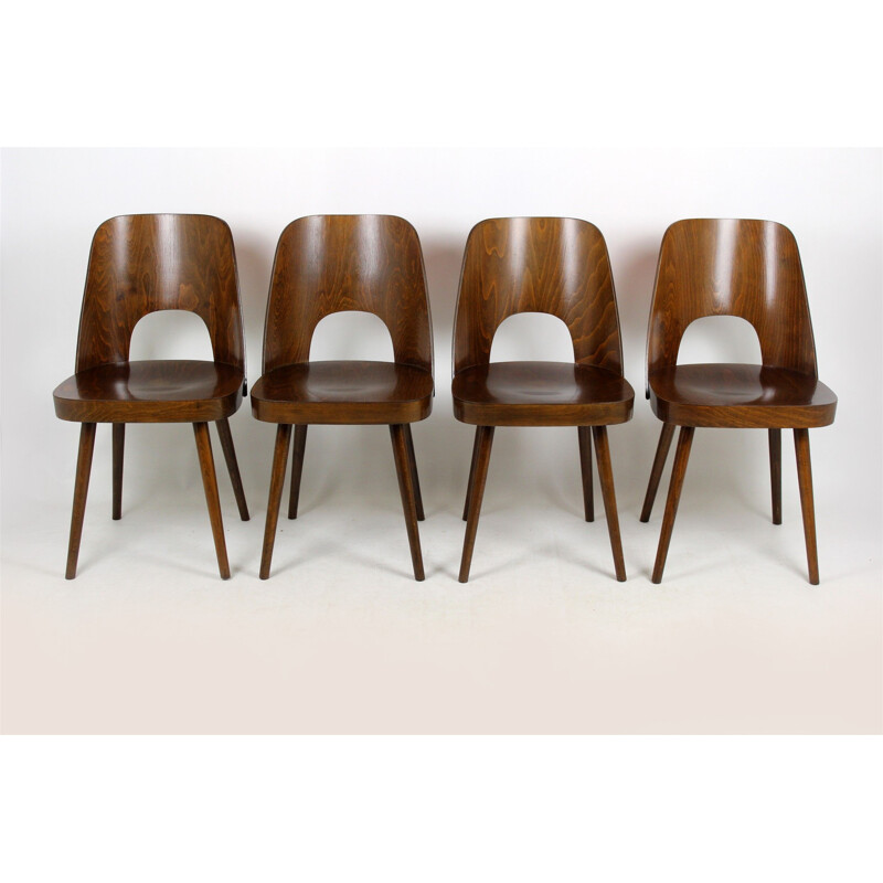 Set of 4 vintage No. 515 chairs for TON in wood 1950s
