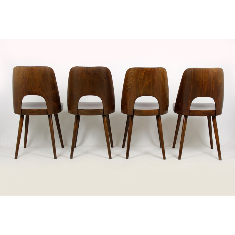 Set of 4 vintage No. 515 chairs for TON in wood 1950s