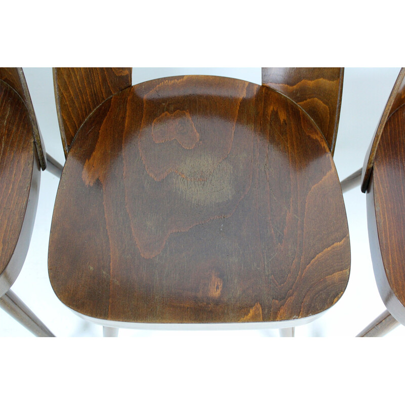 Suite de 4 chaises vintage 515 pour TON en bois des années 1950