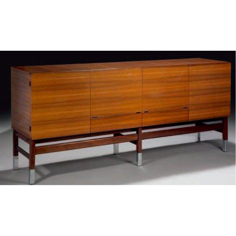 Vintage Prestige sideboard for Huchers-Minvielle in Rio rosewood and chrome metal 1960