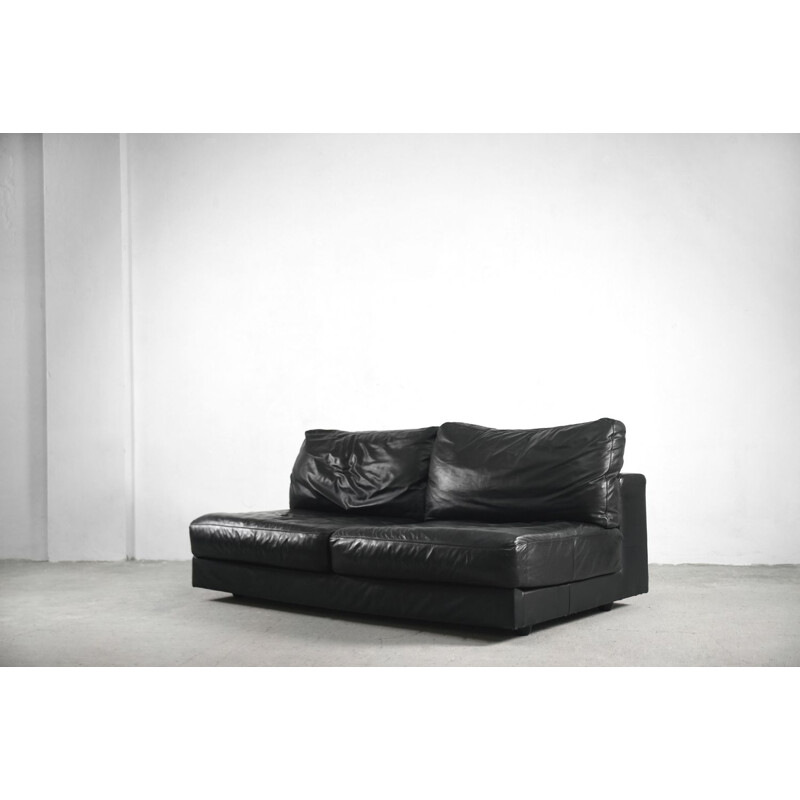 Sofá italiano vintage para Natuzzi en cuero negro 1950