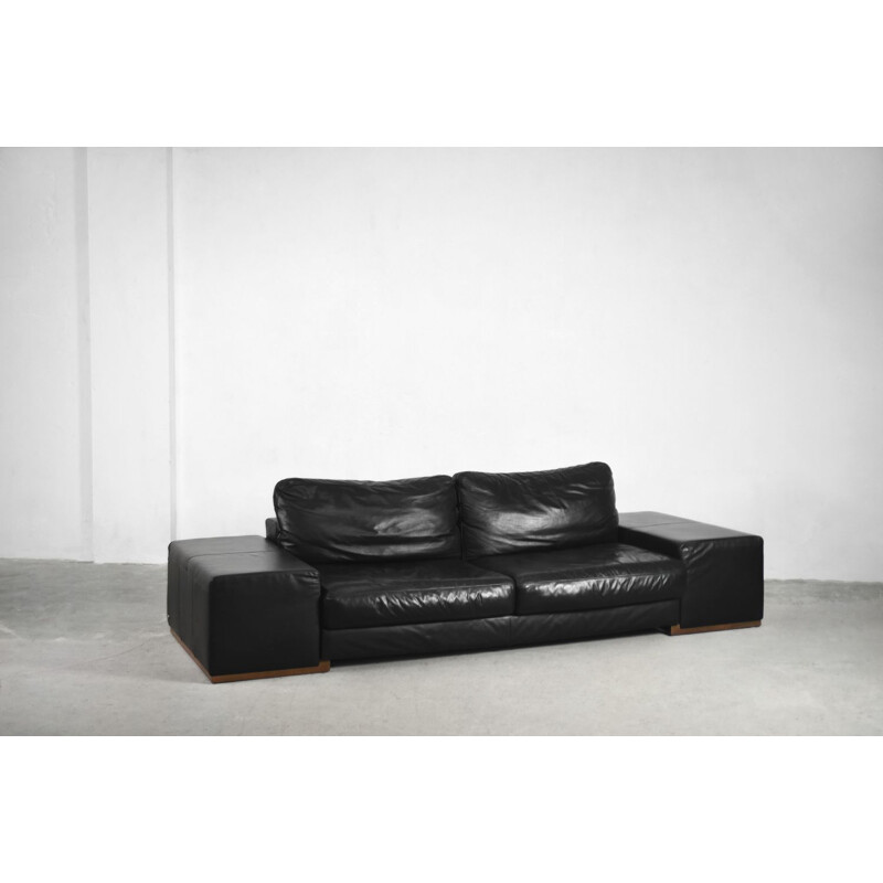 Sofá italiano vintage para Natuzzi en cuero negro 1950