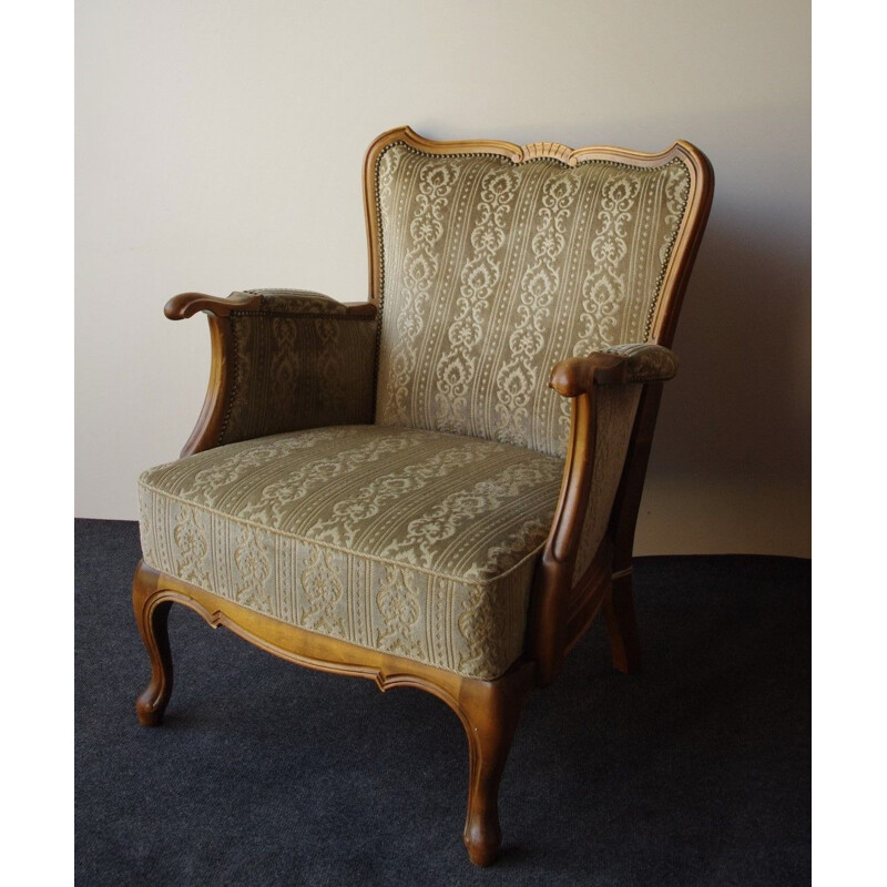 Set of 2 vintage armchairs in wood and fabric 1940s