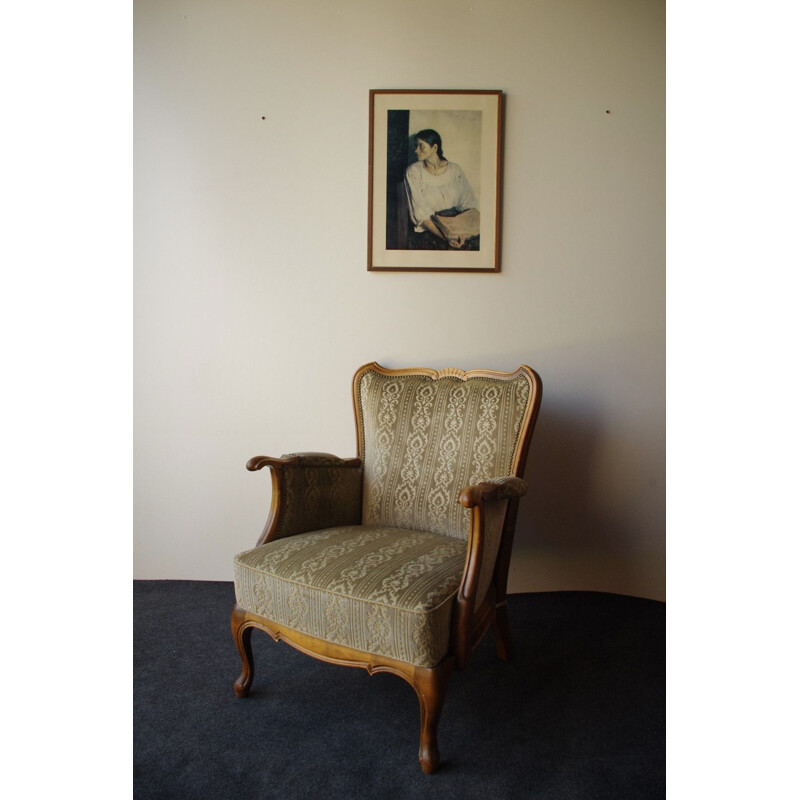 Set of 2 vintage armchairs in wood and fabric 1940s