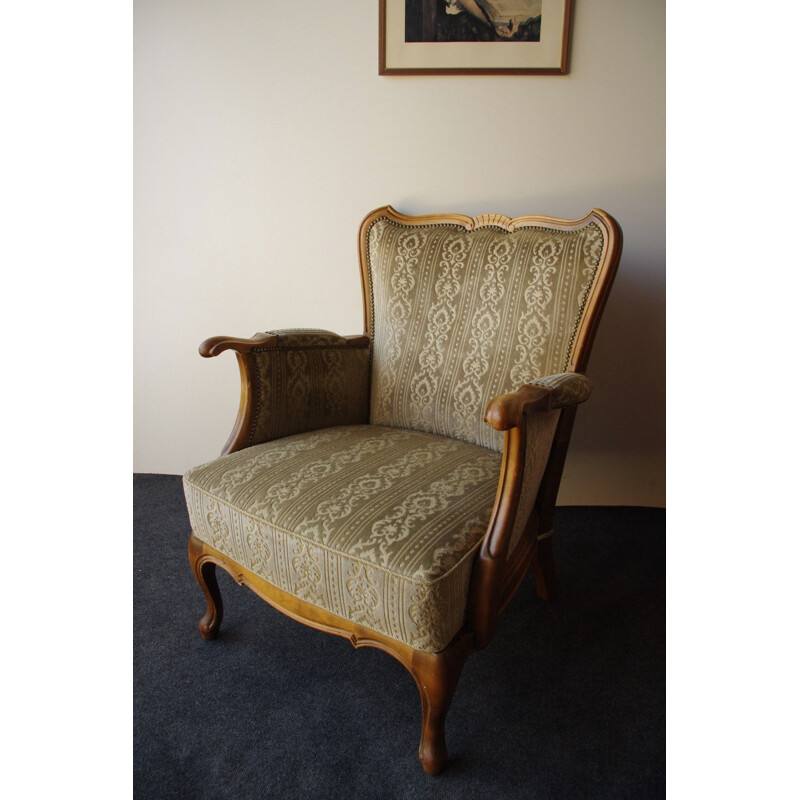Suite de 2 fauteuils vintage en bois et tissu années 1940