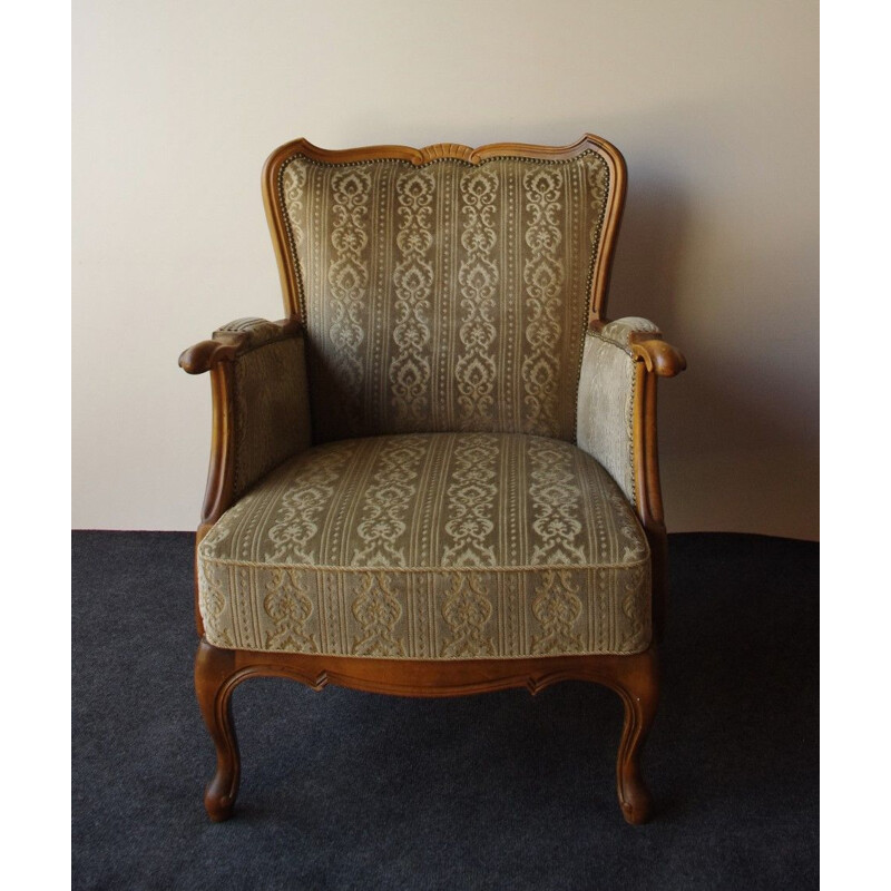 Set of 2 vintage armchairs in wood and fabric 1940s