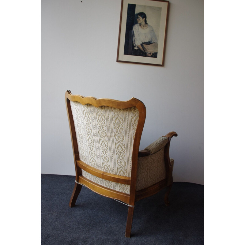 Set of 2 vintage armchairs in wood and fabric 1940s