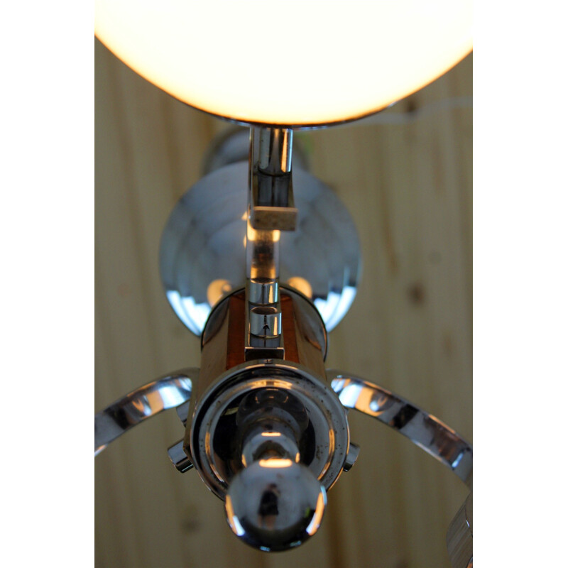 Bauhaus Chrome & Wood Chandelier, 1940s