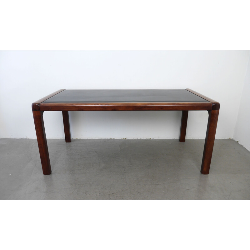 Vintage table in mahogany with leather cover, Germany, 1970s