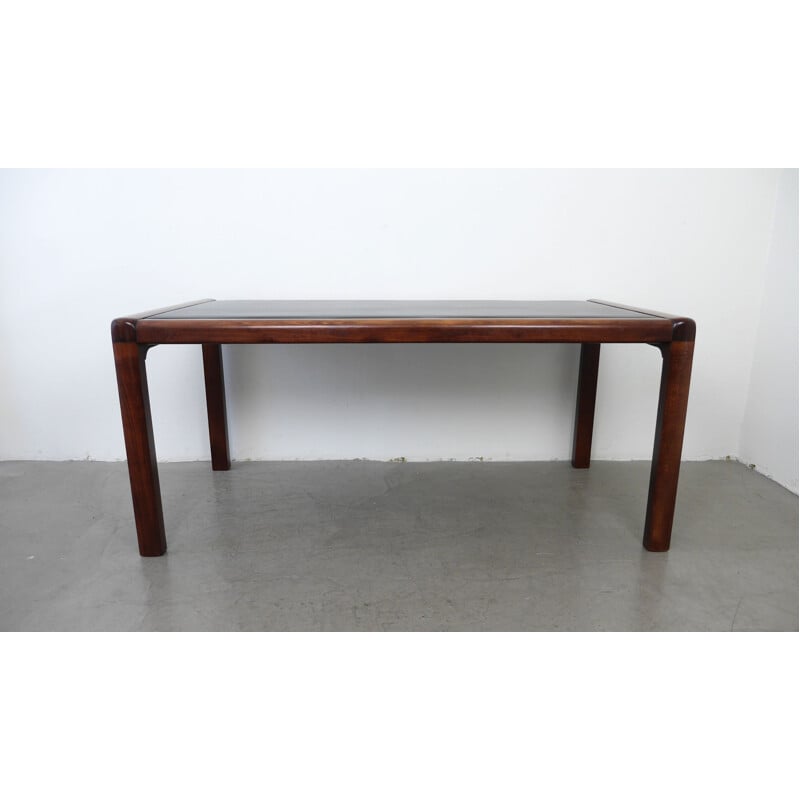 Vintage table in mahogany with leather cover, Germany, 1970s