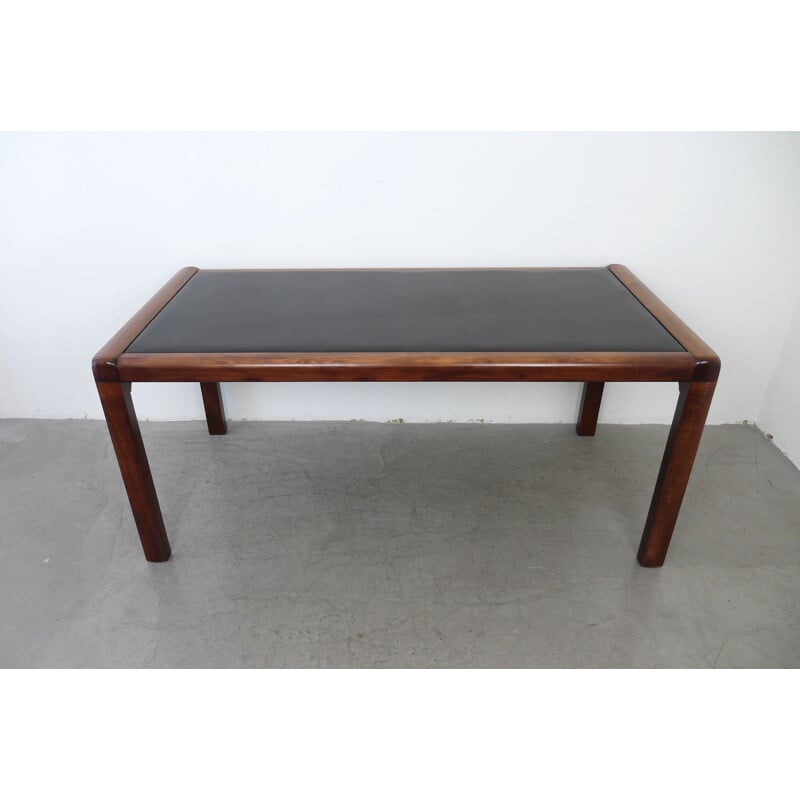 Vintage table in mahogany with leather cover, Germany, 1970s