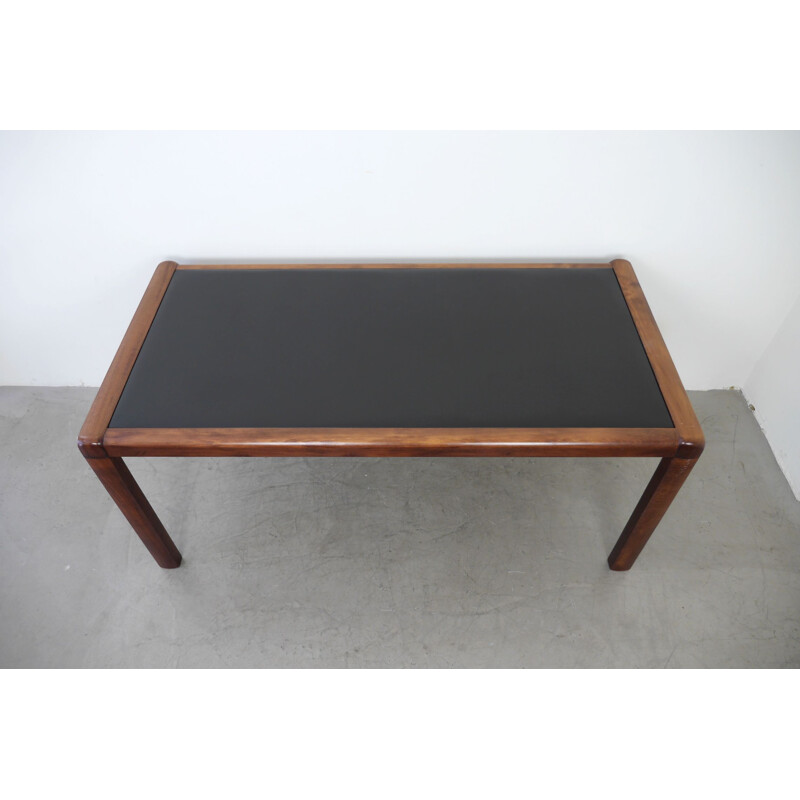 Vintage table in mahogany with leather cover, Germany, 1970s