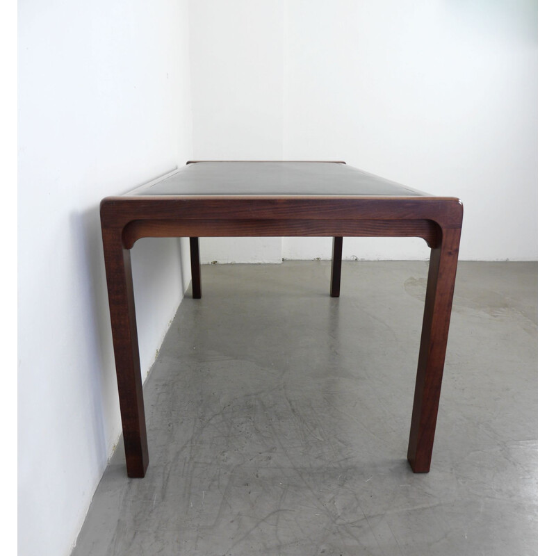 Vintage table in mahogany with leather cover, Germany, 1970s