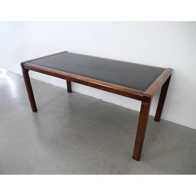 Vintage table in mahogany with leather cover, Germany, 1970s