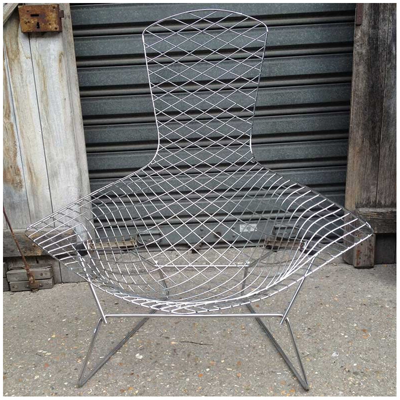 Vintage armchair "Bird" metallic grey, Harry BERTOIA - 1960s