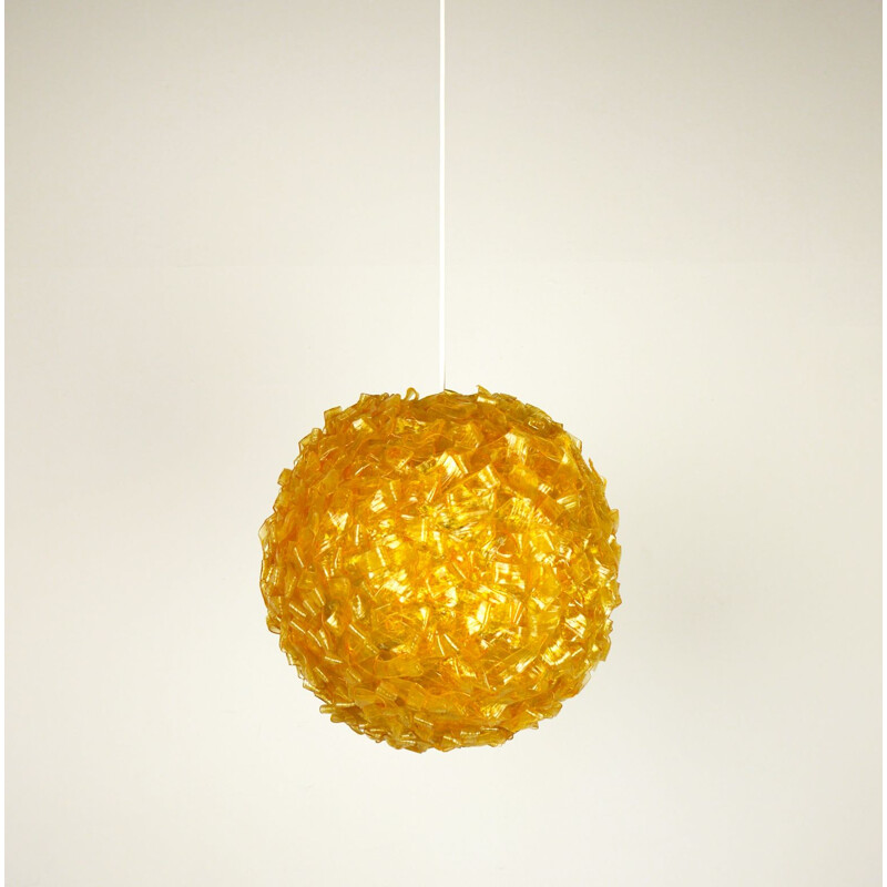 Vintage hanging lamp amber plastic, Germany, 1970s