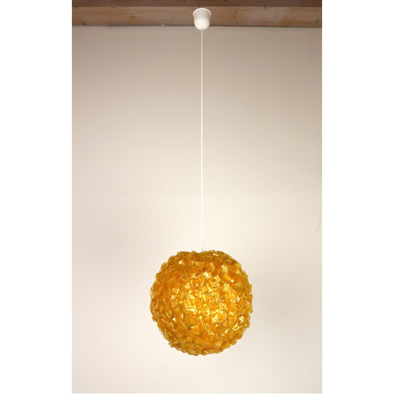 Vintage hanging lamp amber plastic, Germany, 1970s