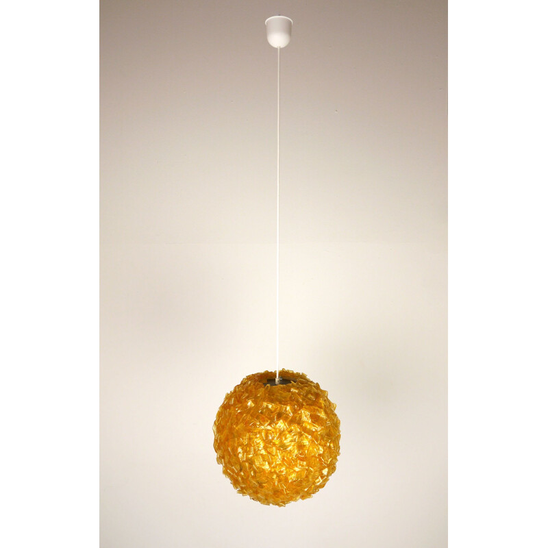 Vintage hanging lamp amber plastic, Germany, 1970s