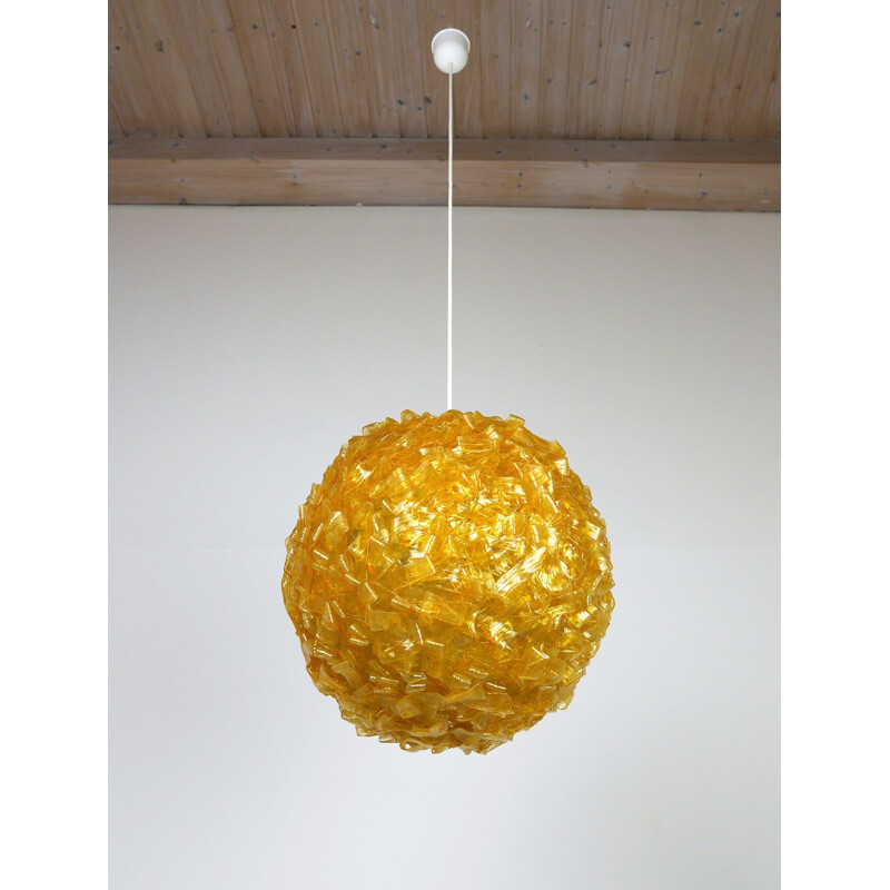 Vintage hanging lamp amber plastic, Germany, 1970s