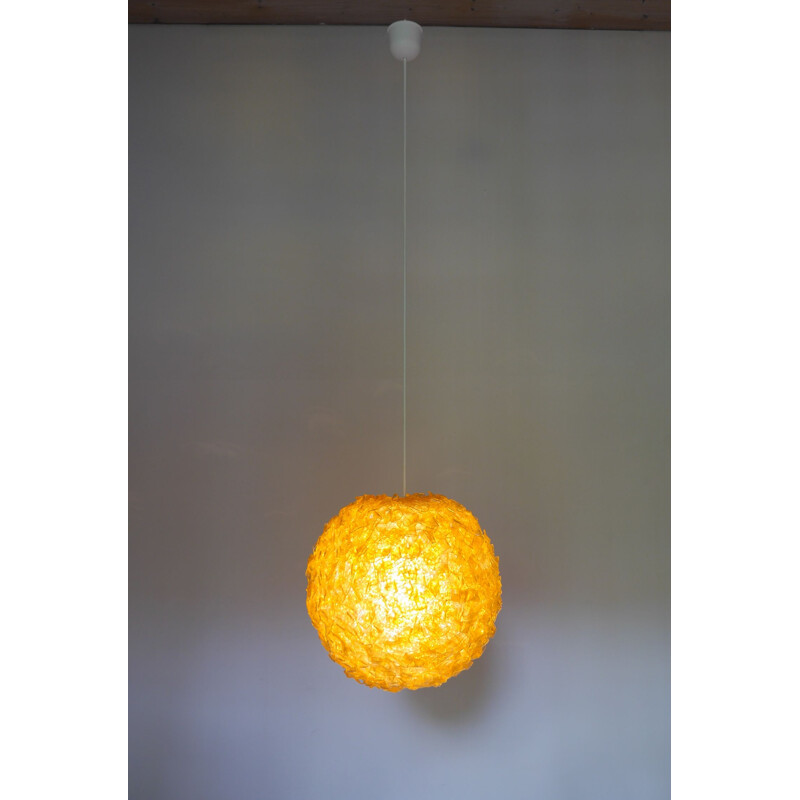 Vintage hanging lamp amber plastic, Germany, 1970s