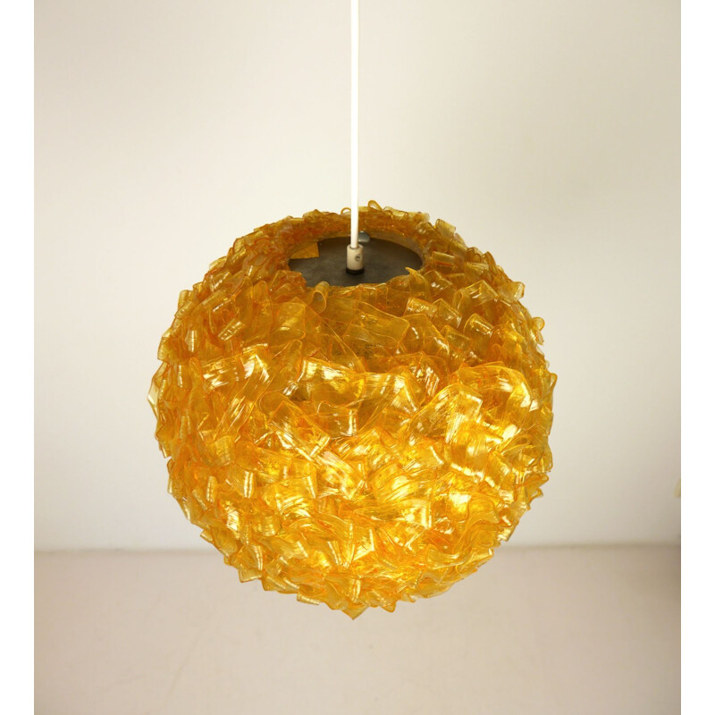 Vintage hanging lamp amber plastic, Germany, 1970s