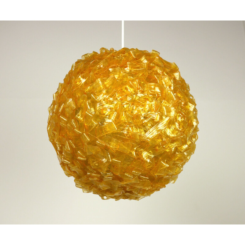 Vintage hanging lamp amber plastic, Germany, 1970s