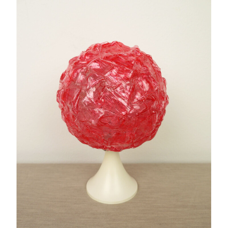 Vintage german table lamp in plastic and raspberry color 1970s