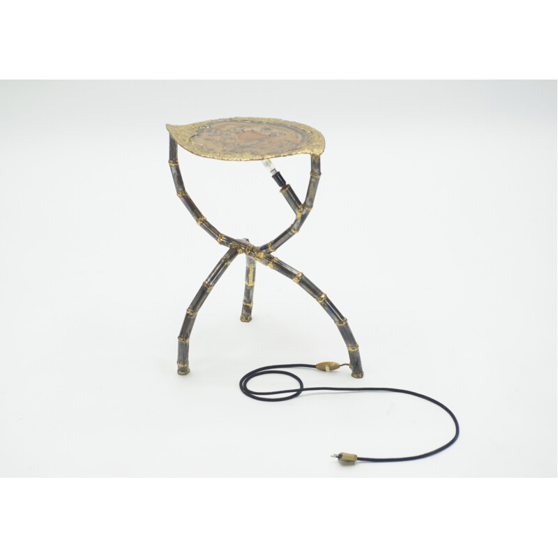 Vintage side table brass sculpture by Henri Fernandez for Maison Honoré 1970