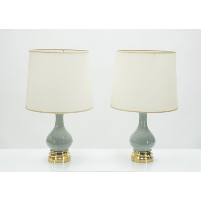 Pair of vintage bedside lamps in ceramic and brass 1960