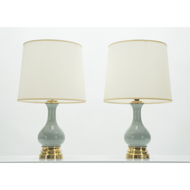 Pair of vintage bedside lamps in ceramic and brass 1960