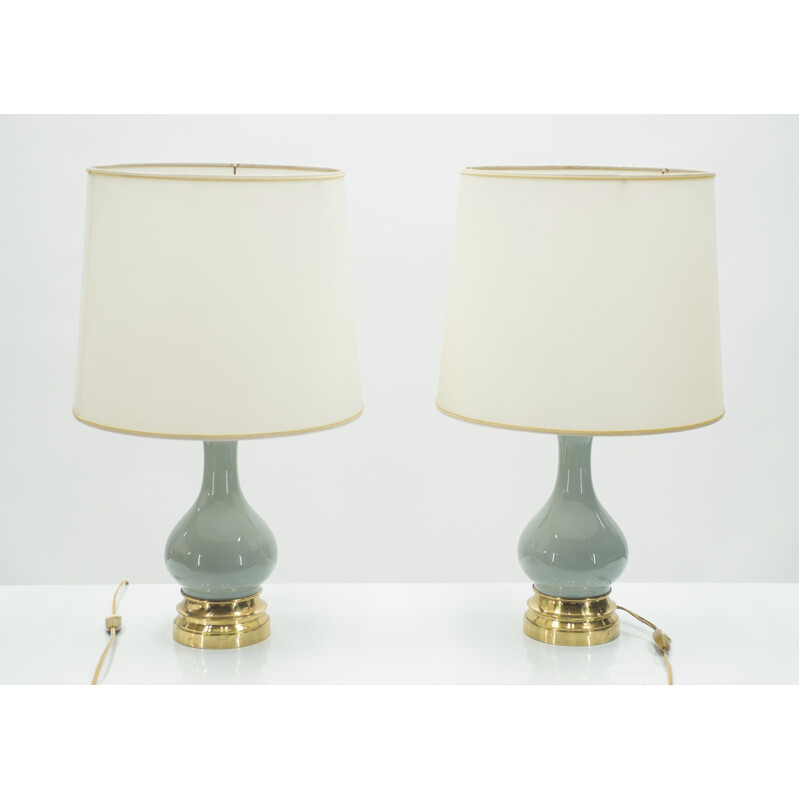 Pair of vintage bedside lamps in ceramic and brass 1960