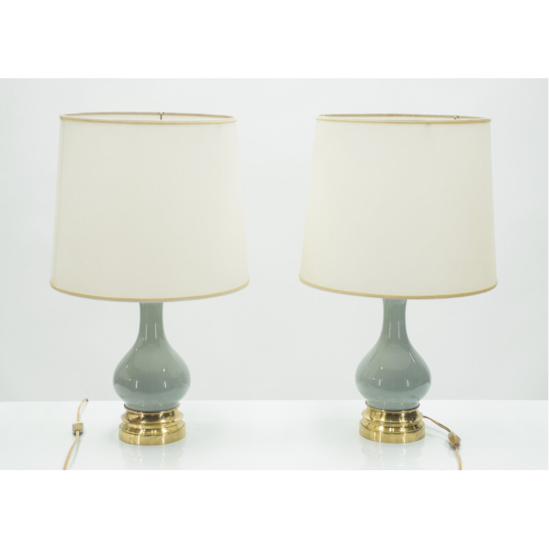 Paire de lampes de chevets vintage céramique laiton 1960