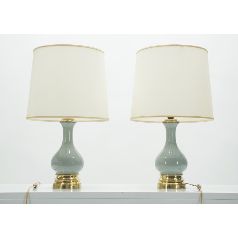 Pair of vintage bedside lamps in ceramic and brass 1960