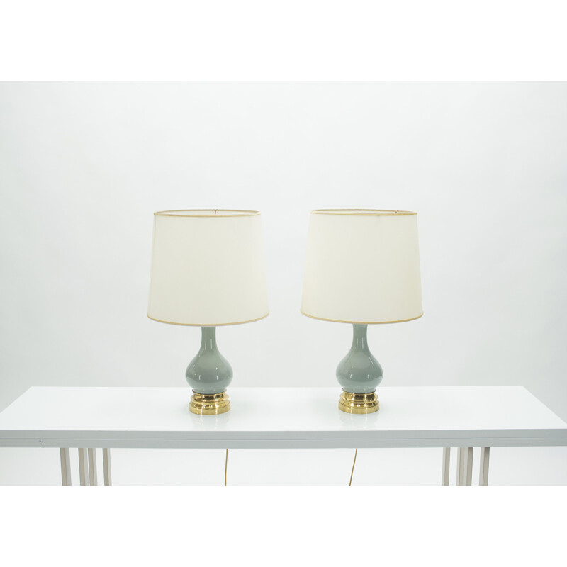Pair of vintage bedside lamps in ceramic and brass 1960
