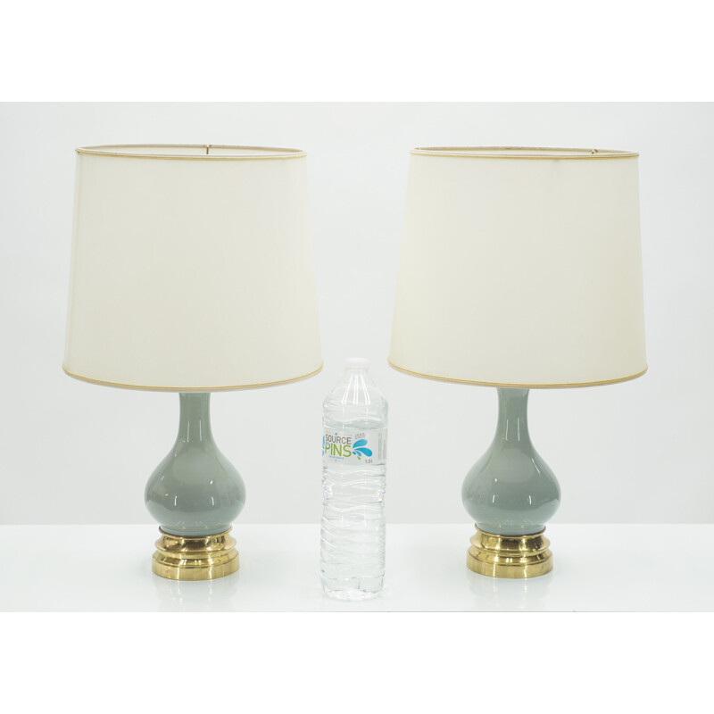 Pair of vintage bedside lamps in ceramic and brass 1960