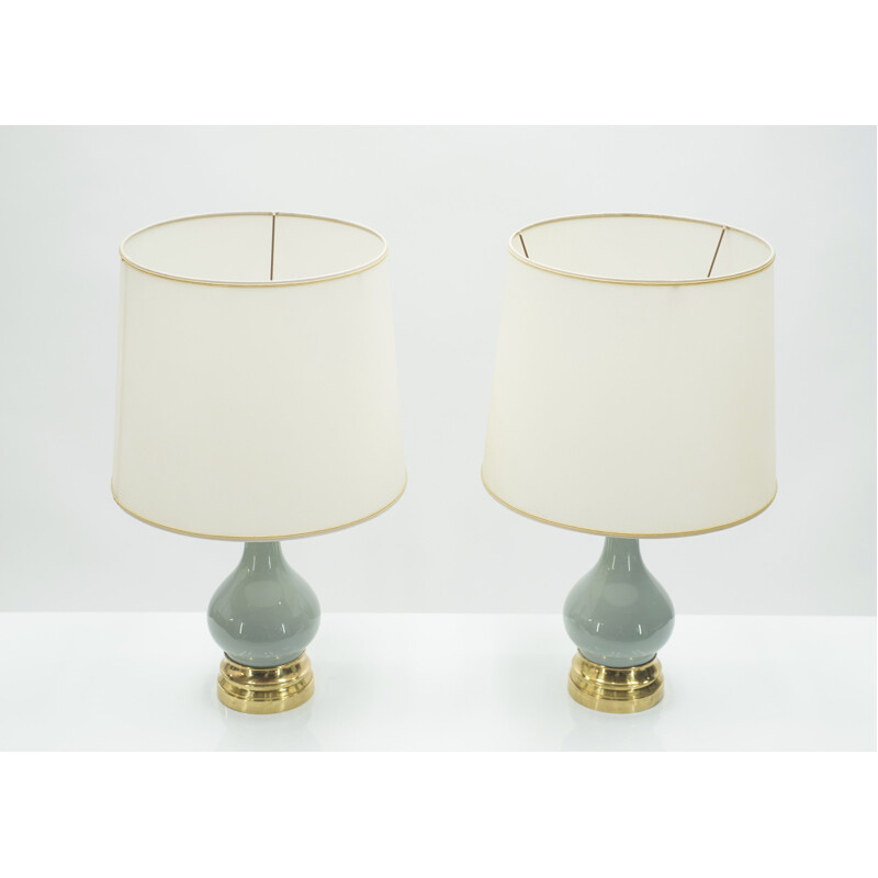 Pair of vintage bedside lamps in ceramic and brass 1960