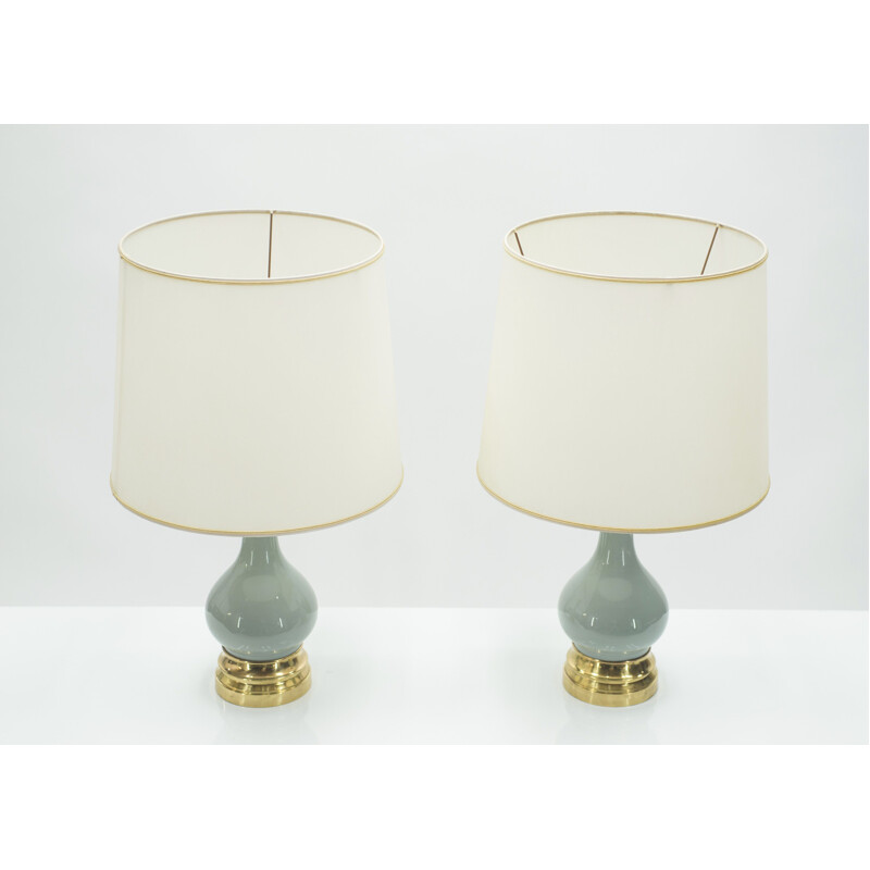 Paire de lampes de chevets vintage céramique laiton 1960