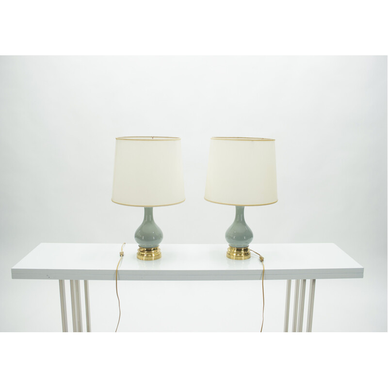 Pair of vintage bedside lamps in ceramic and brass 1960