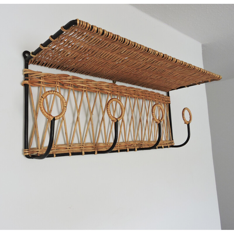 French iron and willow vintage Coat Rack, 1940s