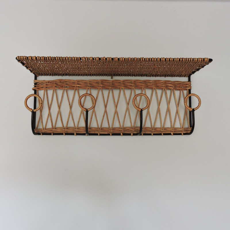 French iron and willow vintage Coat Rack, 1940s