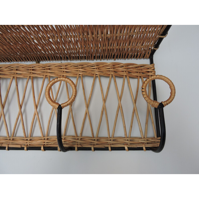French iron and willow vintage Coat Rack, 1940s