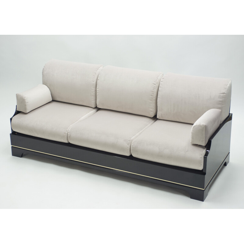 Conjunto de sofá y sillón de terciopelo lacado en latón Romeo Rega 1970