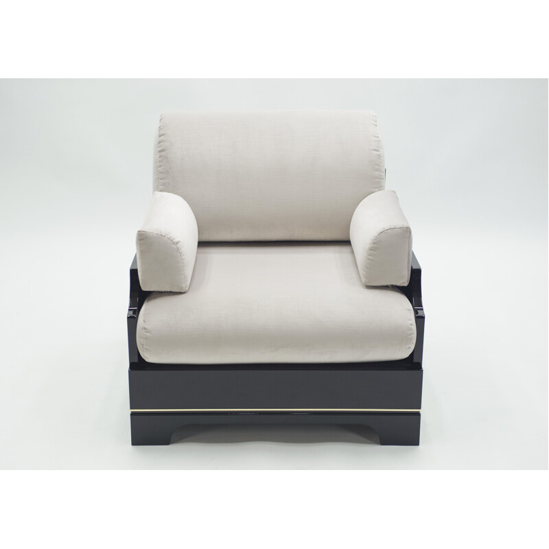 Conjunto de sofá y sillón de terciopelo lacado en latón Romeo Rega 1970