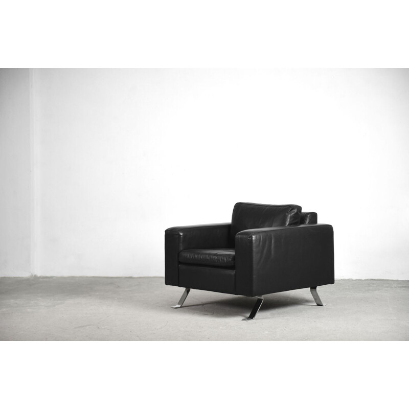 Ensemble de salon vintage par Lind Furniture, cuir noir, 1980